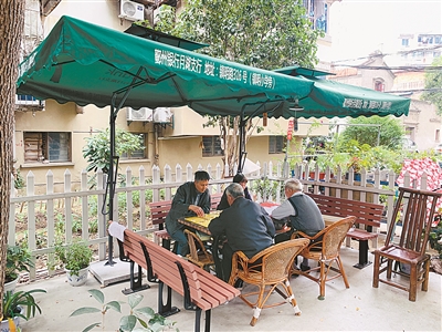 海曙梅园社区 15把太阳伞让老人娱乐活动更方便了